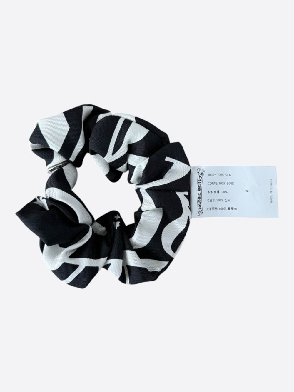 Chrome Hearts White & Black Plus Cross Silk Scrunchie